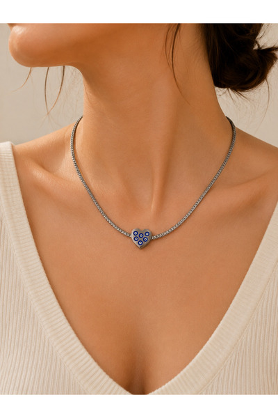 Archhazel Jewelery قلادة على شكل قلب من الفولاذ المطرز بالعين الشريرة