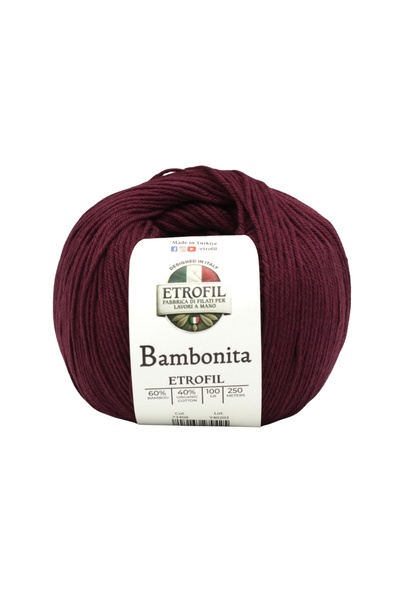 Etrofil Bambonita pređa za pletenje bordo vino 60% bambus 40% organski pamuk ...