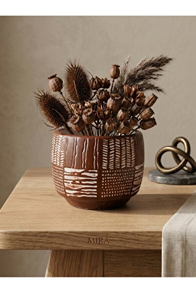 mora store Iskandinav Saksı Bohem Tarz Dekoratif Kahverengi 12,5x11 cm Beton ...