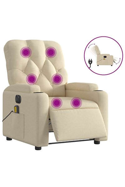 vidaxl Fotoliu electric de masaj rabatabil, crem, textil