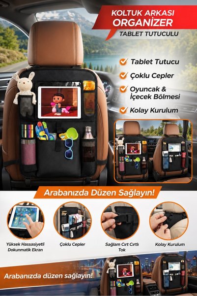 Pixue 6-compartment tablet holder seat back organizer with buckle belt lock for all vehicles 50x70 cm