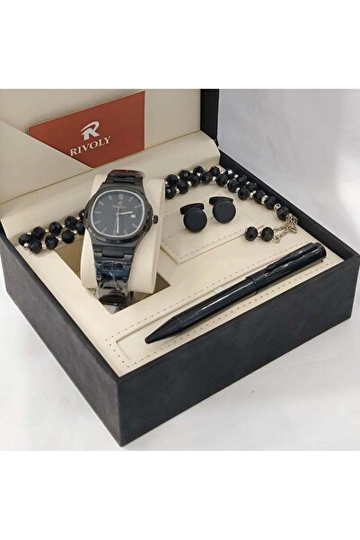 Rivoly A stainless steel men's set consisting of a watch, a rosary, a pen and...