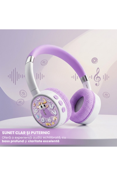Sunix Casti Wireless Bluetooth 5.4 BLT-220, Over-Ear, cu Microfon si Lumini LED, Autonomie Mare 25 Ore, Conexiune Rapida, Design Pliabil Confortabil, Mov