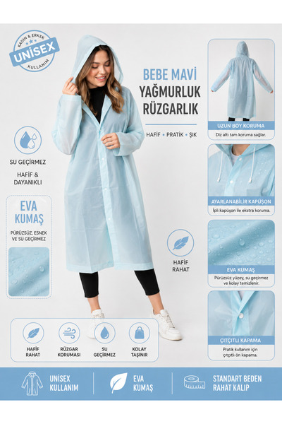 SayaSocks Kadın Erkek Yağmurluk Kapüşonlu Çıtçıtlı Eva Yağmurluk unisex