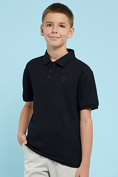 R&B Textured Polo T-Shirt with Short Sleeves