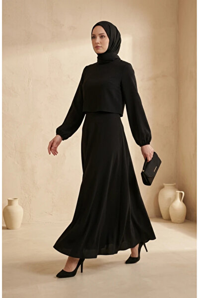 sefamerve Costum dublu cu fustă din țesătură dublă 5722-01 Negru