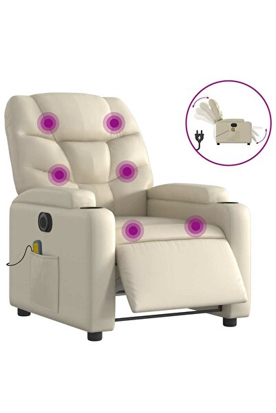 vidaxl Fotoliu electric de masaj rabatabil, crem, piele ecologică