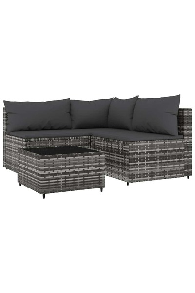 vidaxl Set mobilier de grădină cu perne, 4 piese, gri, poliratan