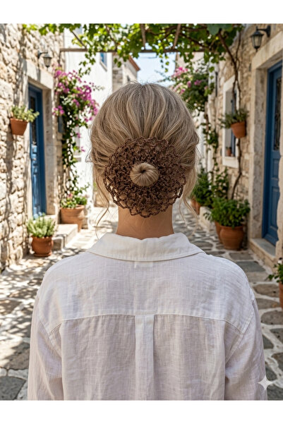 Smonday Brown Hair Bun Clip Made from Raffia Yarn