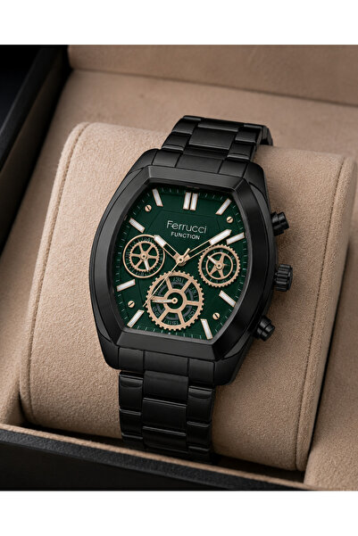 Ferrucci Men's Wristwatch Steel Band Black Color Functional Premium Design Gi...
