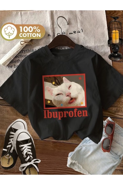 PAVRO Unisex Άνετο T-shirt με μικτό σχέδιο και στάμπα
