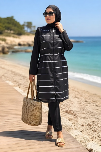 İmajButik Black Waterproof Hijab 3-Piece Swimsuit Set