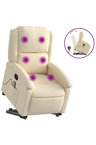 vidaxl Fotoliu masaj rabatabil cu ridicare, crem, material textil