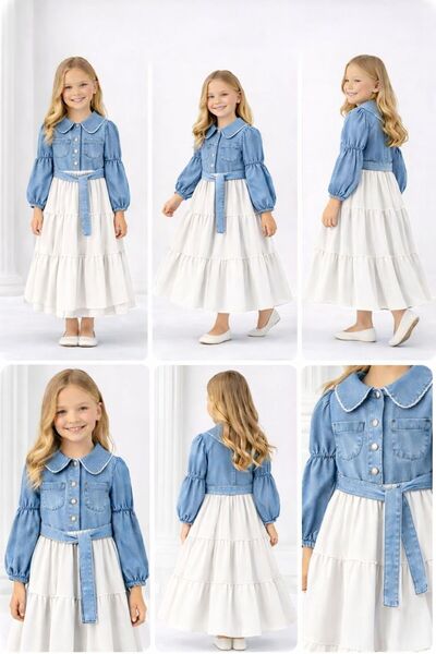 esmagül kids 🌸ESMAGÜL GRLS Lina Kot Detaylı Kat Kat Elbise