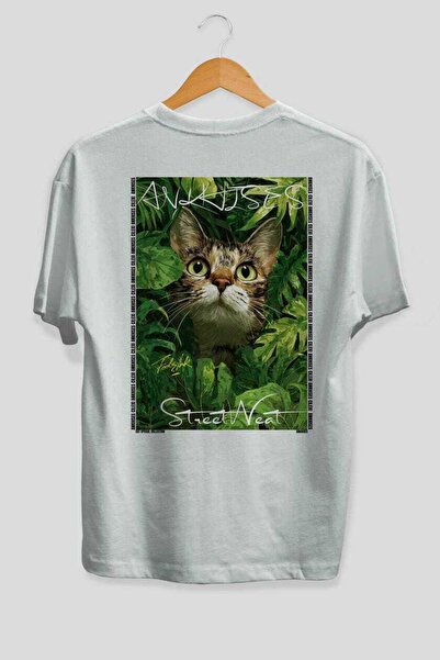 Ankhises For the Love of Cats 11 Cats Printed White Oversize T-Shirt 100% Cot...
