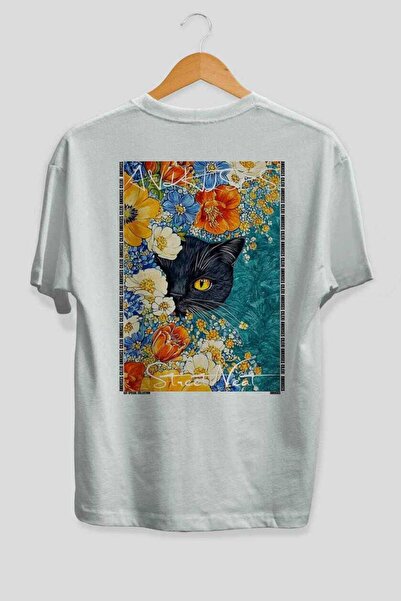 Ankhises For the Sake of Cats 103 Cat Printed White Oversize T-Shirt 100% Cot...