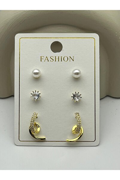 BİJU YILMAZ 26vipkp90 - 3-piece pearl gold steel earring set