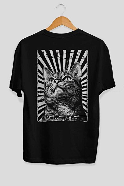 Ankhises 91 Cats for Cat Lovers Printed Black Oversize T-Shirt 100% Cotton Un...