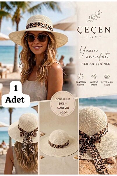 ÇEÇEN HOME (1 Piece) Mercerized Summer Wide Brim Straw Hat, Elastic Straw Hat...