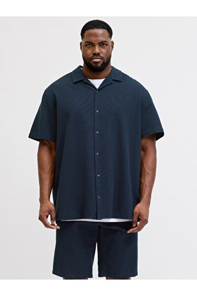 Jack & Jones Plus Waffle Shirt, men's big sizes, cotton, Resort Shirt, Dark N...