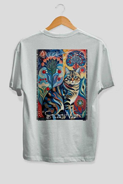 Ankhises For the Love of Cats 77 Cats Printed White Oversize T-Shirt 100% Cot...