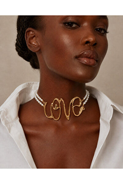 HoneyMoney Love İnci Detaylı Gold Choker Kolye