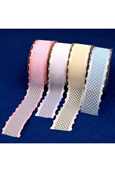 OEM Organza Ribbon With Polka Dots And Lace Edge 3.5cm/9.5m Blue