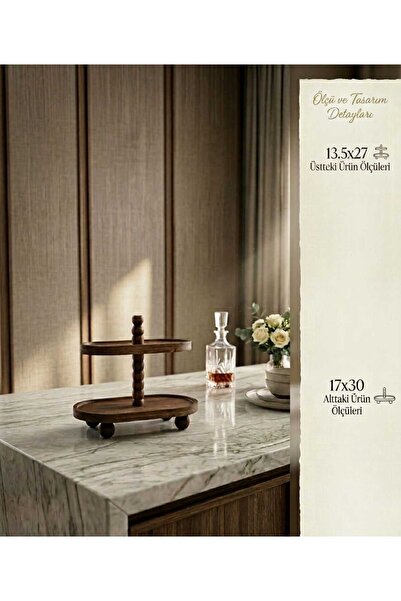 Demwood İki Katlı Deluxe Oval Ahşap Sunumluk Stand