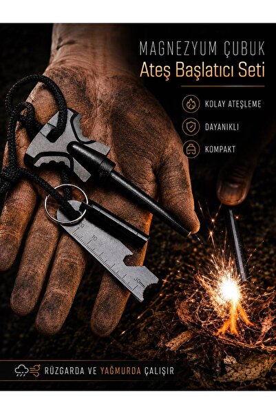 NEWSTORE HOME Magnezyum Çubuk Ateş Başlatıcı Seti Düdüklü Kamp Çakmağı Surviv...