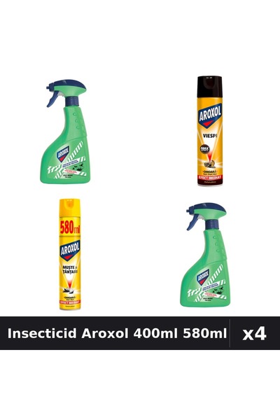 Aroxol Set 4 Spray Insecticid 400ml și 580ml - Anti Gandaci, Țânțari, Muste