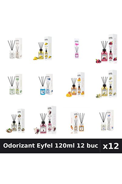 Eyfel Set 12 Odorizante Camera Betisoare 120ml - 12 Arome Asortate, Parfum In...