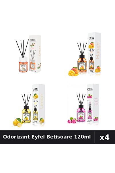 Eyfel Set 4 Odorizant Camera Betisoare - Acacia, Mango, Lamaie, Trandafir 120ml