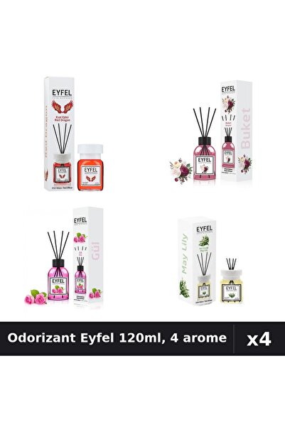 Eyfel Set 4 Odorizant Cameră Betișoare 120ml - Red Dragon, Bouquet, Trandafir...