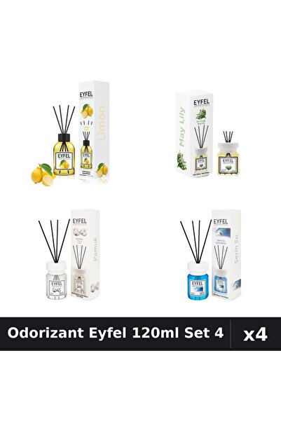 Eyfel Set 4 Odorizant Camera Betisoare - Lămâie, Lacramioare, Bumbac, Cool Wa...