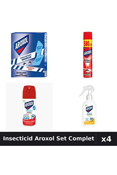 Aroxol Set 4 Insecticid - Spray 580ml, 100ml, Pastile 30buc, Loțiune Repelent...