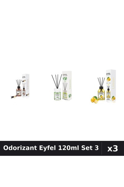 Eyfel Set 3 Odorizant Camera Betisoare 120ml - Vanilie, Iasomie, Lamaie
