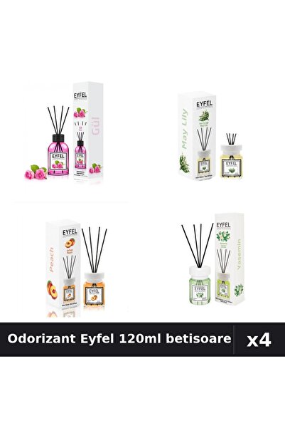 Eyfel Set 4 Odorizant Camera Betisoare 120ml - Trandafir, Lacramioare, Piersi...