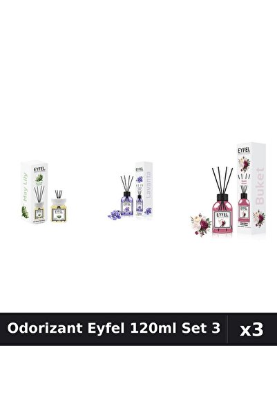 Eyfel Set 3 Odorizante Camera cu Betisoare 120ml - Lacramioare, Lavanda, Bouquet