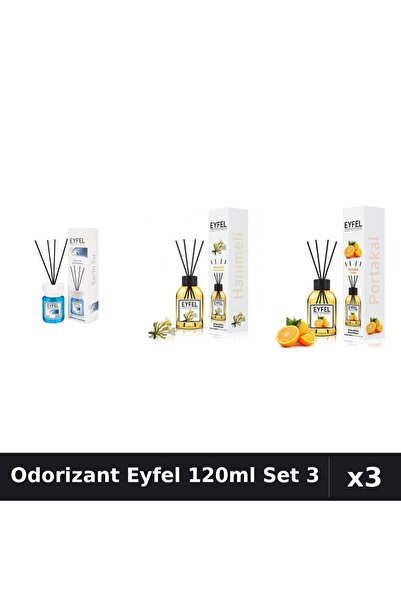 Eyfel Set 3 Odorizant Cameră Betișoare 120ml - Cool Water, Mână Maicii, Porto...