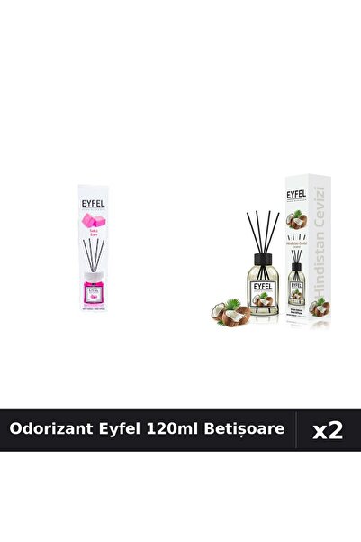 Eyfel Set 2 Odorizant Cameră Betișoare 120ml - Bubble Gum, Nucă Cocos