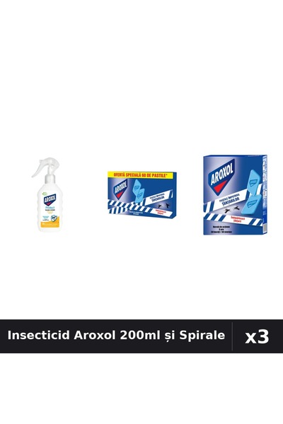 Aroxol Set 3 Insecticid - Loțiune Repelent 200ml și Spirale Anti-Insecte - Pr...