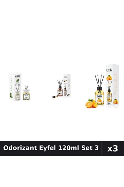 Eyfel Set 3 Odorizant Camera Betisoare 120ml - Lacramioare, Vanilie, Portocala