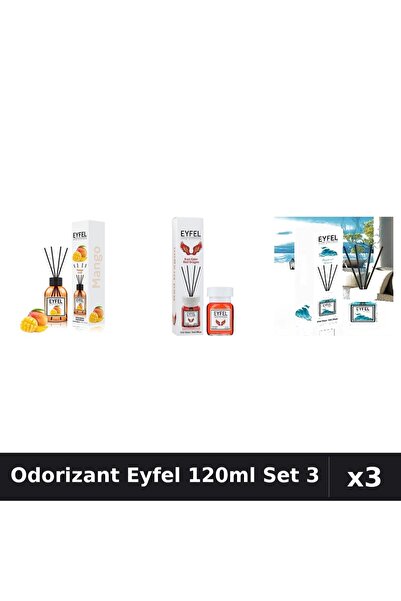 Eyfel Set 3 Odorizant Cameră Betișoare 120ml - Mango, Red Dragon, Ocean