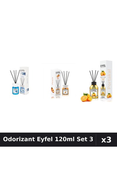 Eyfel Set 3 Odorizant Cameră Betisoare 120ml - Cool Water, Piersică, Portocală