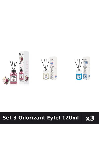 Eyfel Set 3 Odorizante Camera Betisoare, Bouquet, Cool Water, Orhidee, 120 ml
