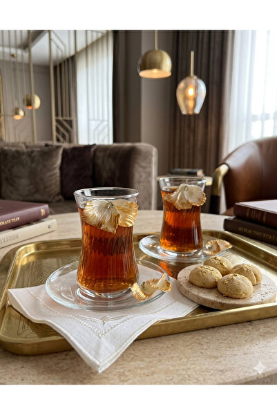 FZB Art Studio Şakayık Çiçeği Gold El Yapımı Çay Seti 2 Kişilik 4 Parça Lüks ...