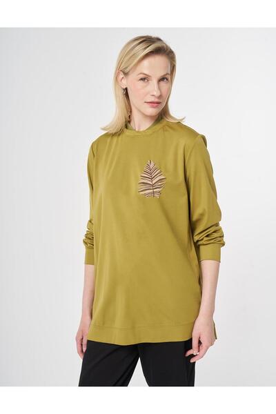 Kayra Nakış İşlemeli Penye Sweatshirt Haki