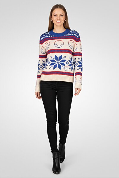 SANDRO x Smiley Women Ribbed Collar Knitted Sweater, Multicolor