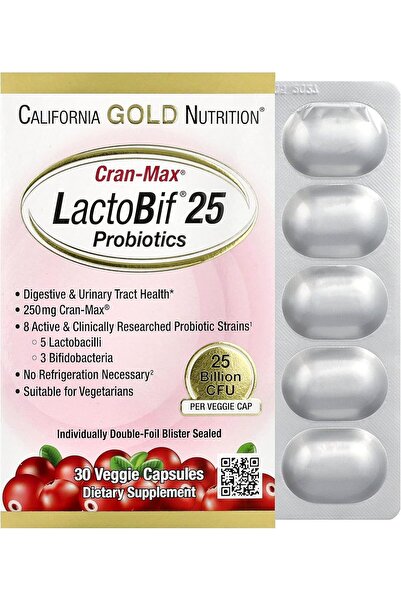 California Gold Nutrition , Cran-Max LactoBif Probiotic, 25 Billion CFU, 30 V...