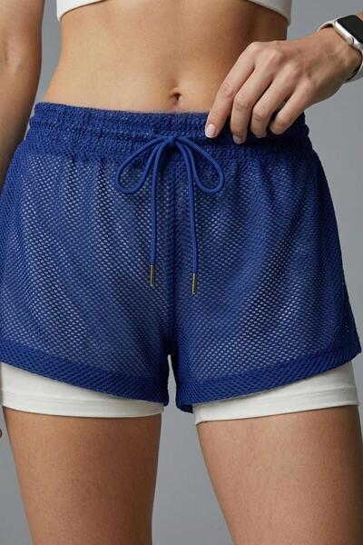 odelon Women's Tights Mesh Sports Shorts Navy Blue-Ecru
